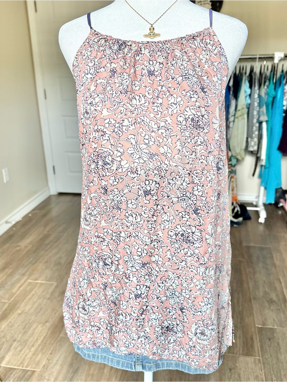 LOFT Cream Floral Spaghetti-Strap Western Classy Women’s Small Fall Summer Tank